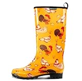 HSYAAMOO Women’s Tall PVC Rain Boots, Orange Chicken...
