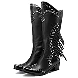 Kekonaca Women Cowgirl Western Knee High Boots Fringe...