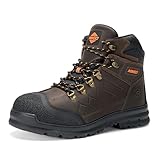 NINGO Mens Steel Toe Work Boots, Full Grain Leather,...