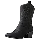 GLOBALWIN Women's Black Mid Calf Cowgirl Boots Classic...