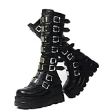 NIGXWNS Women Platform Knee High Goth Boots Zip Round...