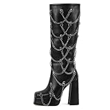 richealnini Women's Black Gothic Platform Knee High...