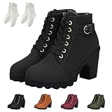 Womens Chunky Heels Ankle Boot Dressy Lace Up Round Toe...