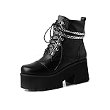 Voviggiw Women Chain Platform Boots Lace Up Round Toe...