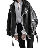 Women's Faux PU Belted Solid Coat Oversize Comfort Fall...