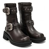 Silanway Women's Vintage Square Toe Mid-Calf Boots...