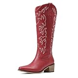 Oiamenne Red Cowboy Boots for Women Knee High Pointed...