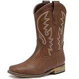 LAURMOSA Cowboy Boots for Boys Brown Square Toe Toddler...