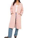 HOULENGS Women's Plaid Long Trench Coat Casual Single...