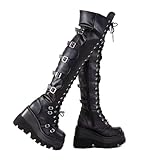 Gothniero Black Platform Boots Over Knee Thigh High...