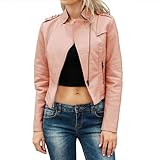 QOAAIE Womens Lightweight Punk Leather Jacket Zipper...