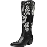 TEAIEUI Womens Knee High Cowgirl Boots Pointed Toe...