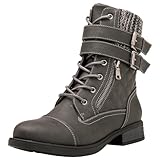 GLOBALWIN Women's Combat Boots Grey Lace Up Boots For...