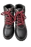 Black Leather Winter Boots with Red Laces, Faux Fur...