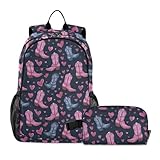 Selerdon Kids Backpack Valentines Cowboy Boots Pinks...