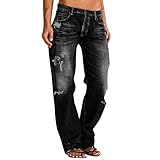 Women's Mid Waist Baggy Jeans with Pockets Stretchy Y2K...