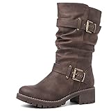 GLOBALWIN Women's Mid Calf Dress Boots Biker Motorcycle...