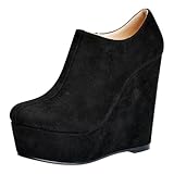 FSJ Women Wedge Heel Side Zip Ankle Booties Closed Toe...