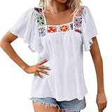 Womens Summer Casual Shirts Square Neck Crochet Top...