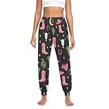 Western Black Boots Cactus Print Yoga Pants Women High...