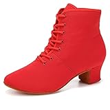 HROYL Women's Latin Dance Boots Low Heel Close Toe...