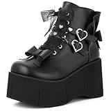 Tscoyuki Goth Platform Boots for Women - Ribbon Lace Up...