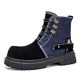 NENGMAON Men'S Denim Suede patchwork Motorcycle Boots...