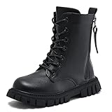 TMSNGLSMI Girls Thin Fur Black Combat Boots With Back...