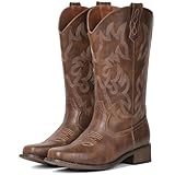 IUV Cowboy Boots For Women Square Toe Wide Cowgirl Mid...