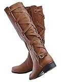 Syktkmx Womens Strappy Motorcycle Knee High Boots...