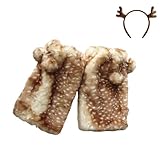 Y2K Deer Fuzzy Leg Warmers - Plush Faux Fur Boot Cuffs...