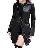 Women's Vintage Faux Leather Coat Lapel Mid Length...