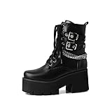Voviggiw Women Chain Platform Boots Lace Up Chunky Heel...