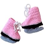 Handmade Crochet Ice Skate Style Baby Booties, Pink...
