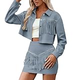 Women's Two Piece Skirt Set Fringe Fashion Flowy Loose...
