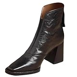 Womens Ankle Boots Chunky Mid Heel Booties Square Toe...