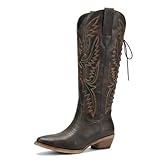 Uillnoodu Dark Brown cowgirl boots women extra wide...