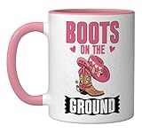 Boots on the ground. Linedance Ceramic Mug, Pink/White