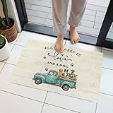 Door Mat, Farm Green Old-Fashioned Trucks Dog Front...
