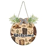 STAYTOP Cowboy Boots Western Desert Welcome Sign, Round...