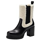 FSJ Women Platform Chelsea Boots Round Toe Shearling...