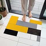 Door Mat, Yellow Gray Color Block Patchwork Front Door...