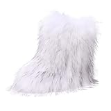 White Ladies Winter Short Boots Slip On Thick Sole Fur...