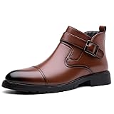 Men Buckle Strap Ankle Boots Leather Platform Chelsea...