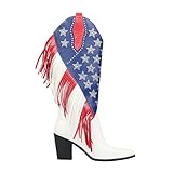DETOGNI Women's Fringes American Flag Mid-Calf Western...