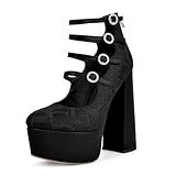 Kruldian Women's Platform Chunky Heels Lace Closed Toe...
