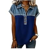 Denim Shirts for Women Button Up V Neck Collared Rolled...