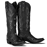 Yolkomo Women's Knee High Cowgirl Boots Black Cowboy...