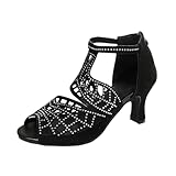 ZSpzx Women Shinny Heeled Sandals Leather Rhinestone...