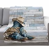 Fleece Flannel Blanket Western Cowboy Boots Hat Thin...